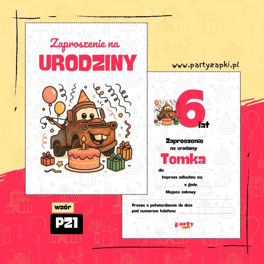 zlomek auta zaproszenie na urodziny 02 pz1