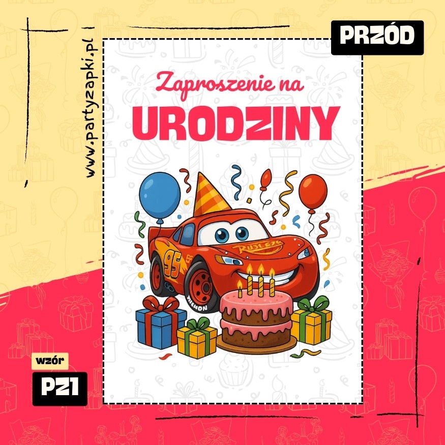 zygzak mcqueen zaproszenie na urodziny 01 pz1 przod
