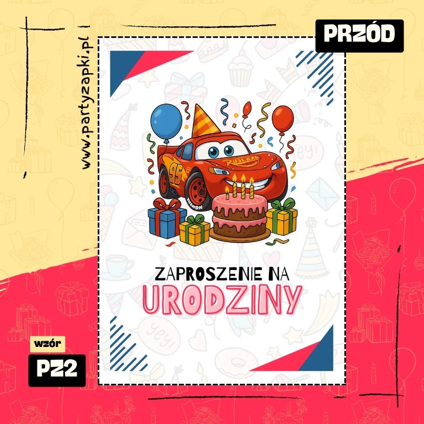 zygzak mcqueen zaproszenie na urodziny 01 pz2 przod
