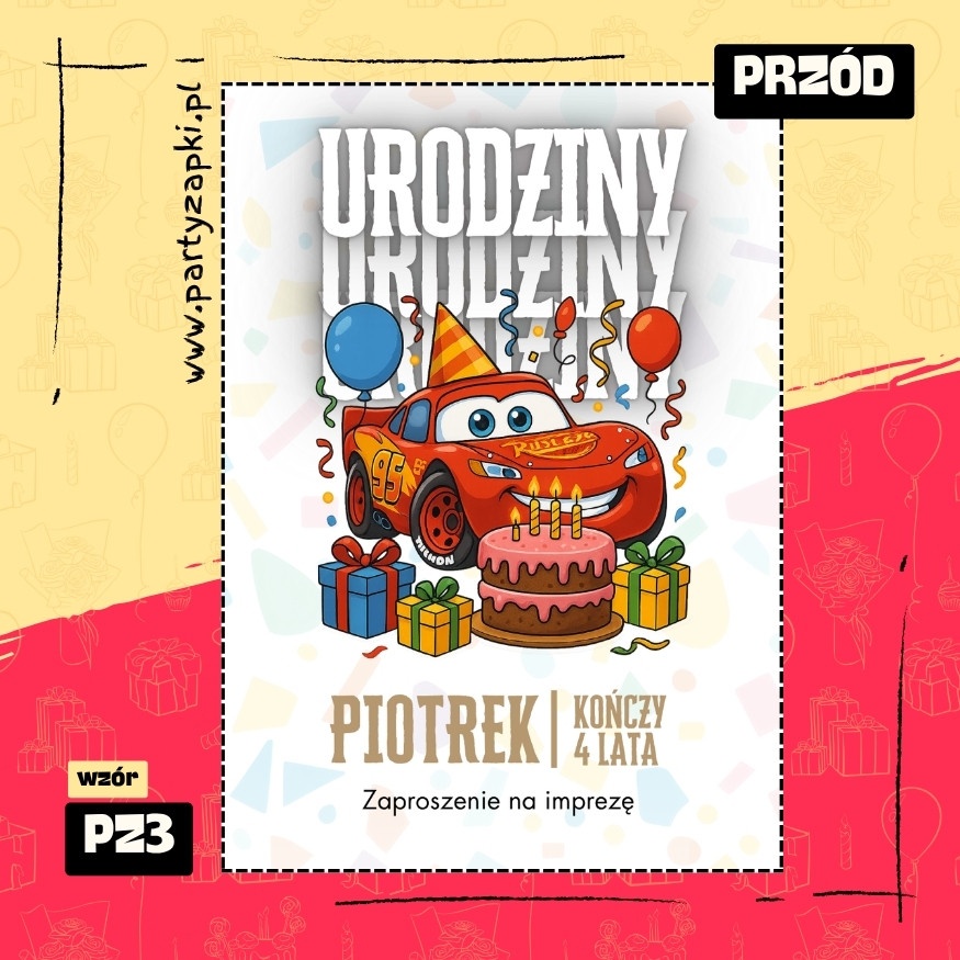 zygzak mcqueen zaproszenie na urodziny 01 pz3 przod