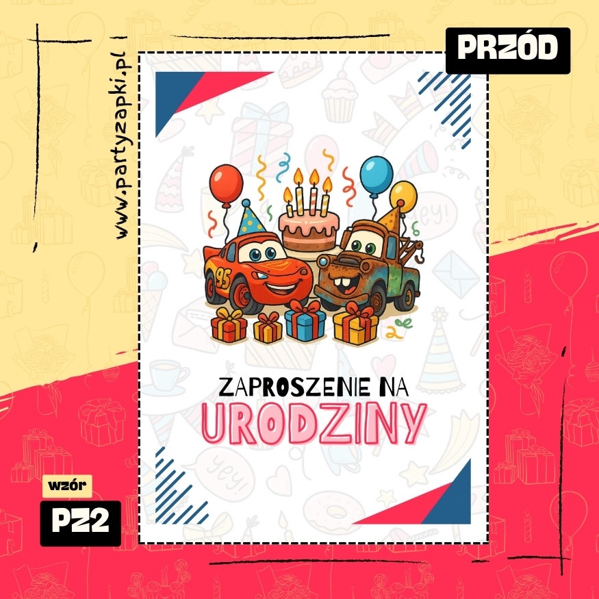 zygzak mcqueen zaproszenie na urodziny 03 pz2 przod