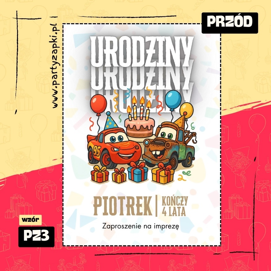 zygzak mcqueen zaproszenie na urodziny 03 pz3 przod