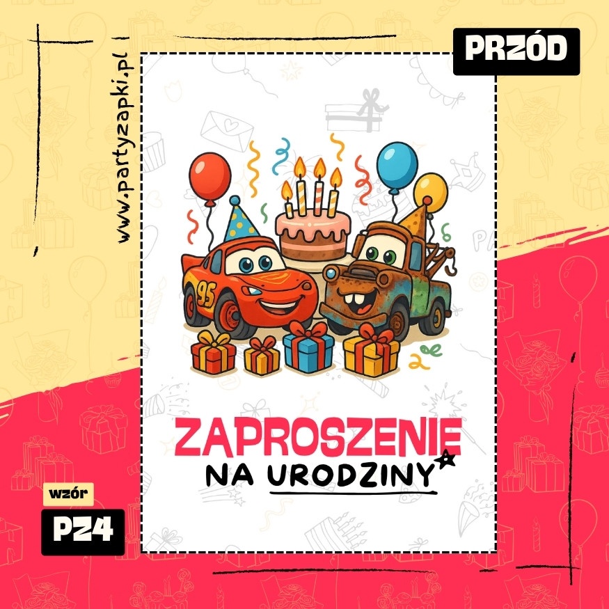 zygzak mcqueen zaproszenie na urodziny 03 pz4 przod