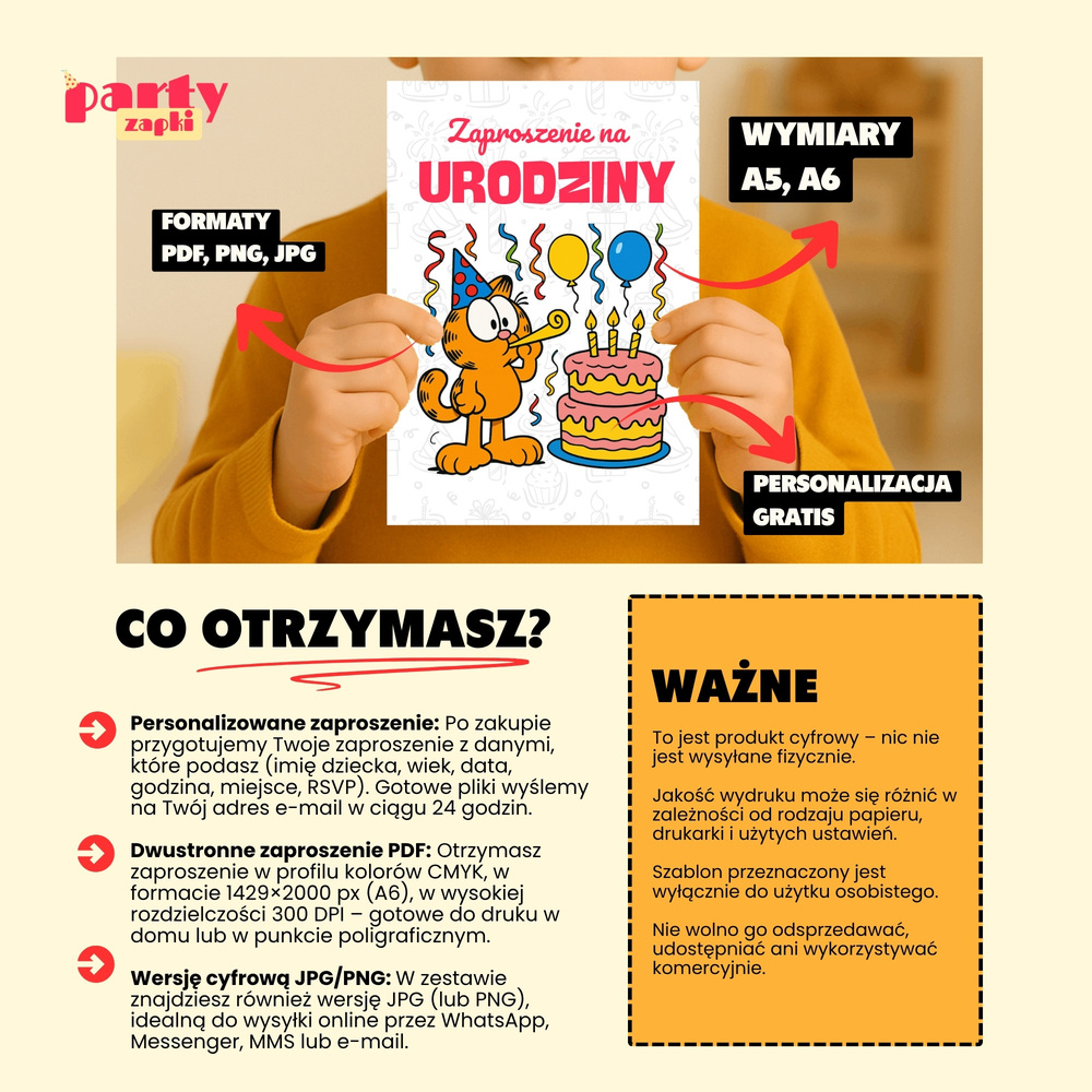 garfield zaproszenie partyzapki 06 4