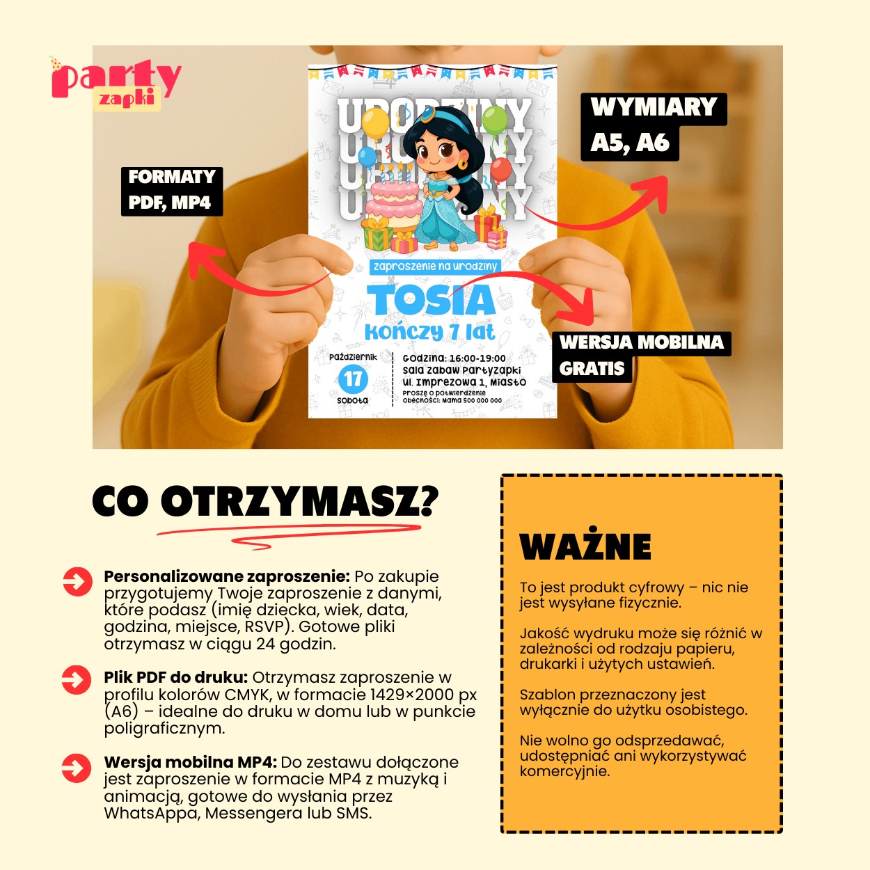 Aladyn - Zaproszenie na urodziny - Partyzapki