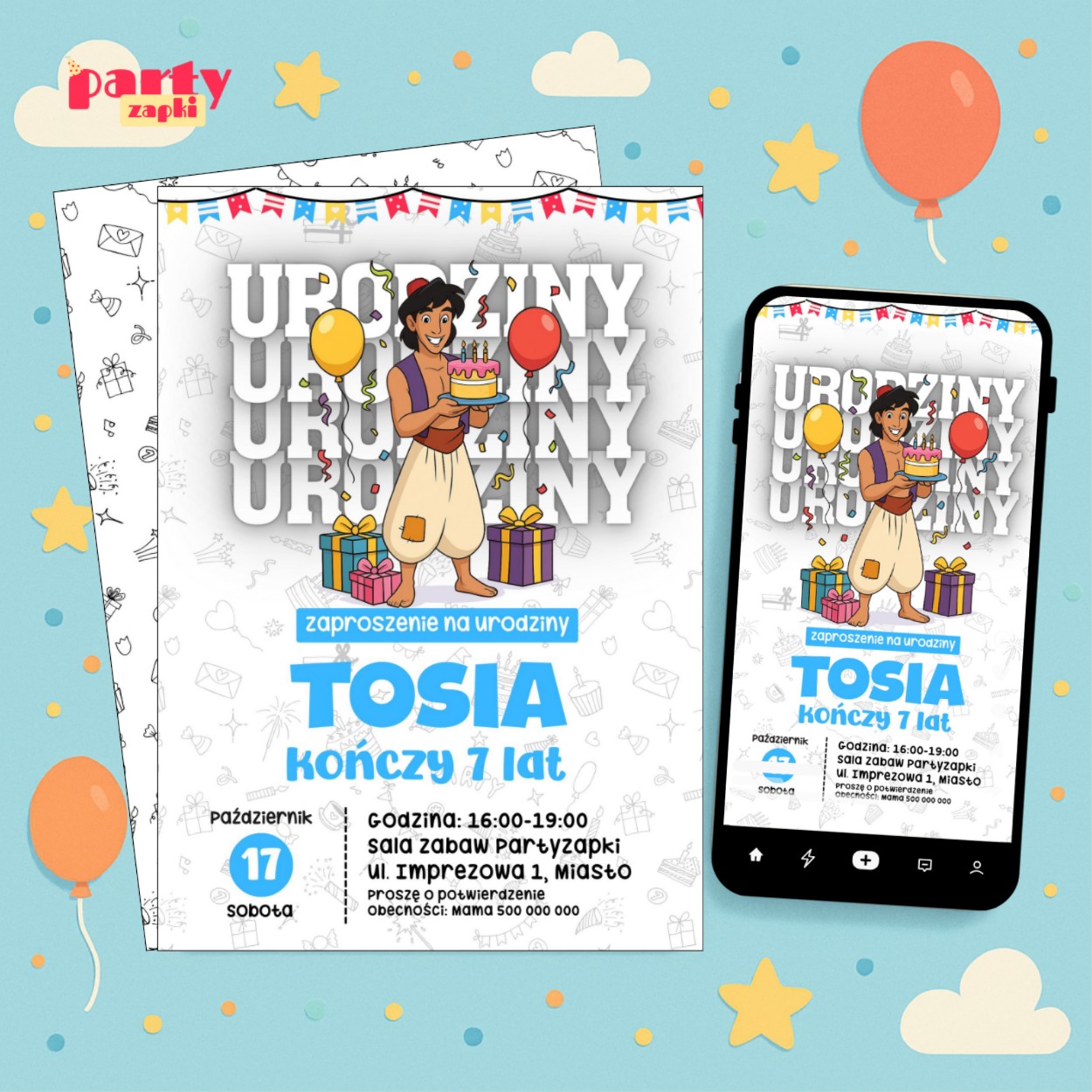 alladyn 05 zaproszenie na urodziny partyzapki