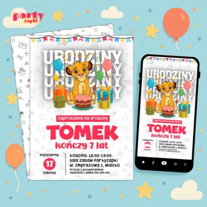 krol lew 01 zaproszenie na urodziny partyzapki