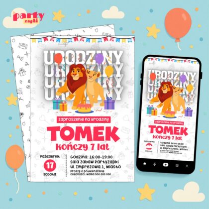 krol lew 02 zaproszenie na urodziny partyzapki