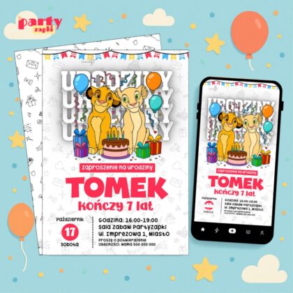krol lew 04 zaproszenie na urodziny partyzapki