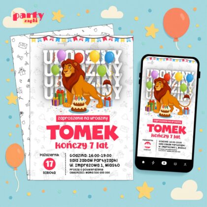 krol lew 05 zaproszenie na urodziny partyzapki