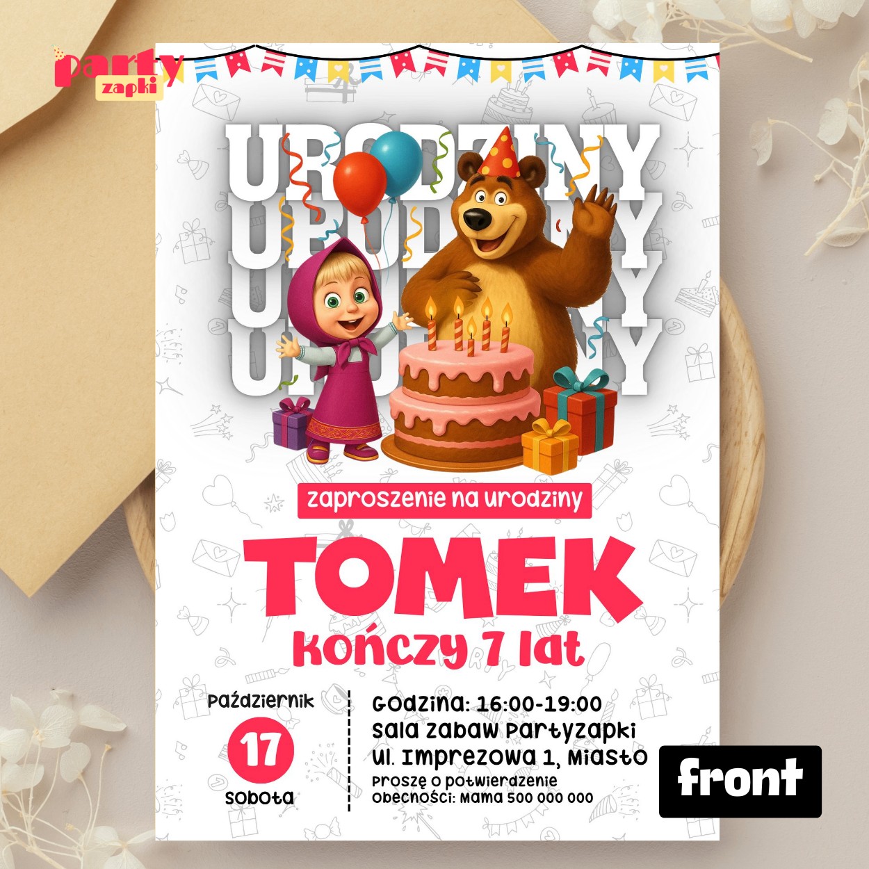 masza i niedzwiedz 01 zaproszenie na urodziny partyzapki 01