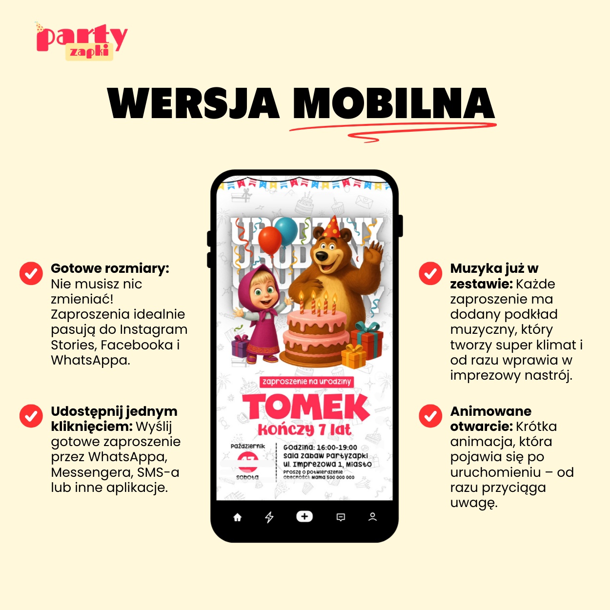 Masza I Niedźwiedź - Zaproszenie na urodziny - Partyzapki