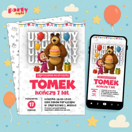 masza i niedzwiedz 02 zaproszenie na urodziny partyzapki