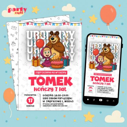 masza i niedzwiedz 03 zaproszenie na urodziny partyzapki