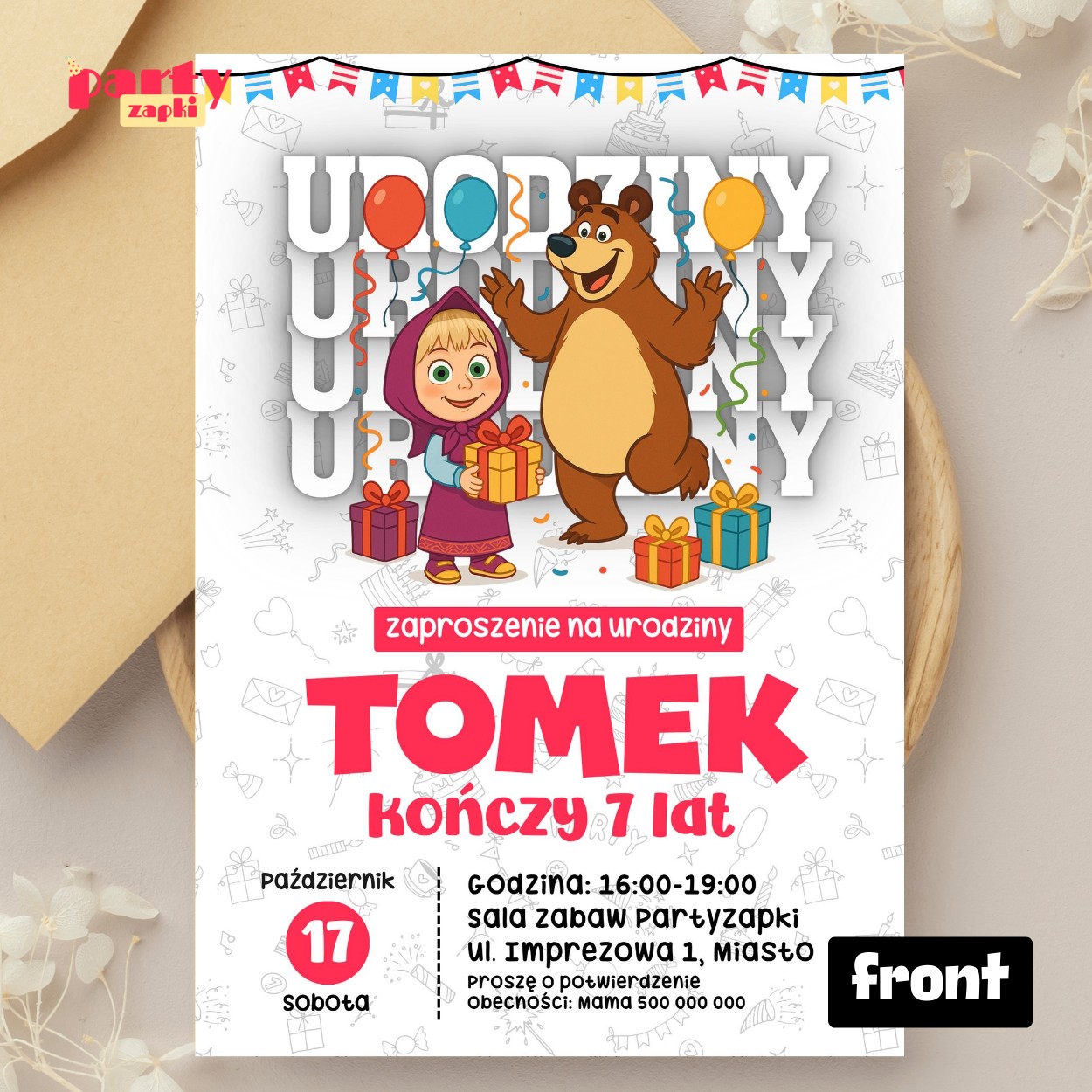 masza i niedzwiedz 04 zaproszenie na urodziny partyzapki 01