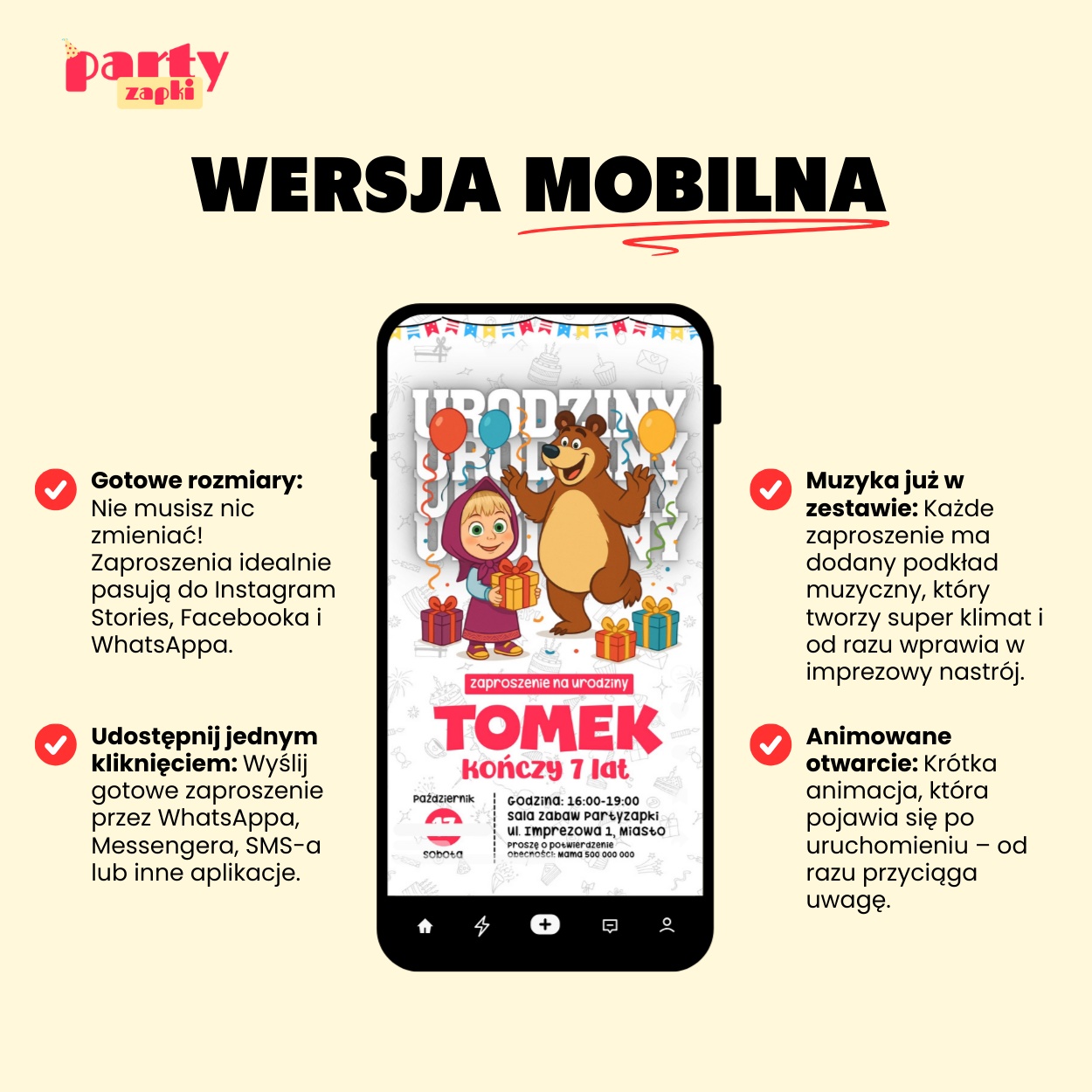 Masza I Niedźwiedź - Zaproszenie na urodziny - Partyzapki