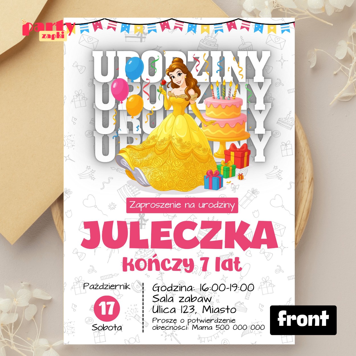 piekna i bestia 01 zaproszenie na urodziny partyzapki 01