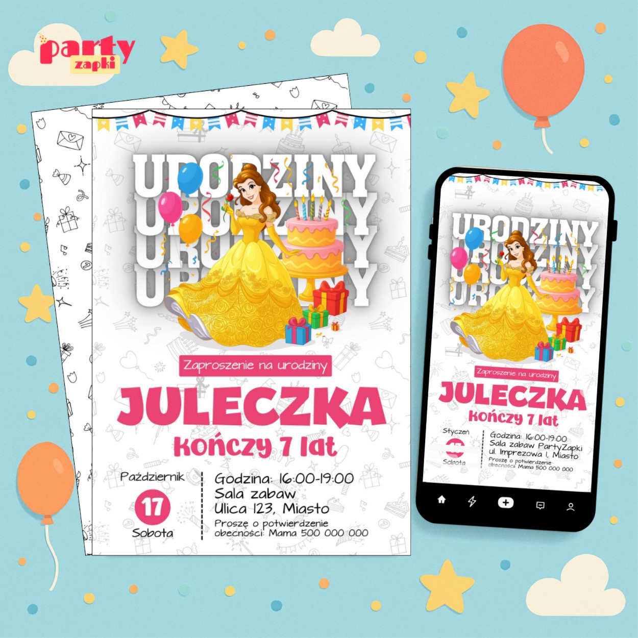 piekna i bestia 01 zaproszenie na urodziny partyzapki
