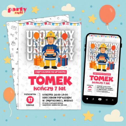 strazak sam 02 zaproszenie na urodziny partyzapki