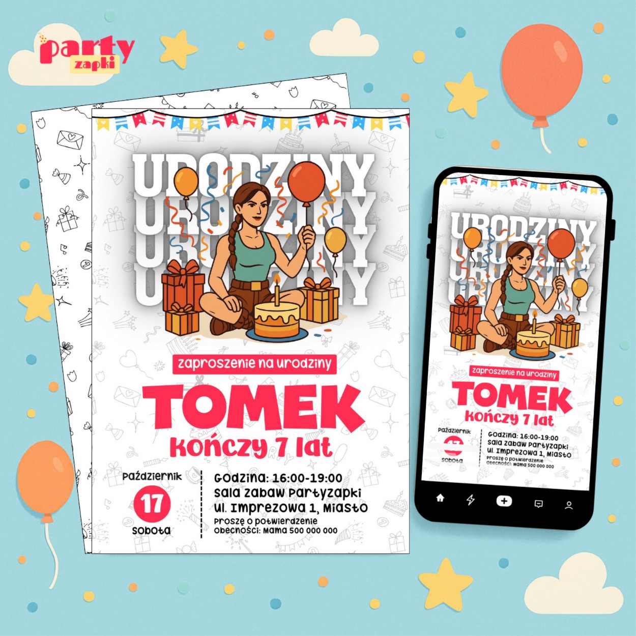 tomb raider 04 zaproszenie na urodziny partyzapki