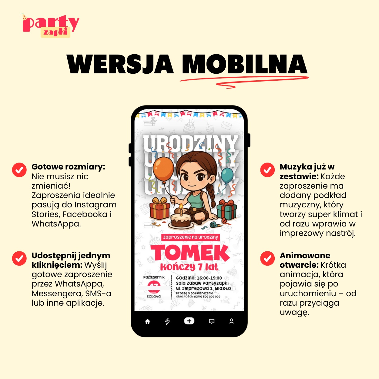 Tomb Raider - Zaproszenie na urodziny - Partyzapki