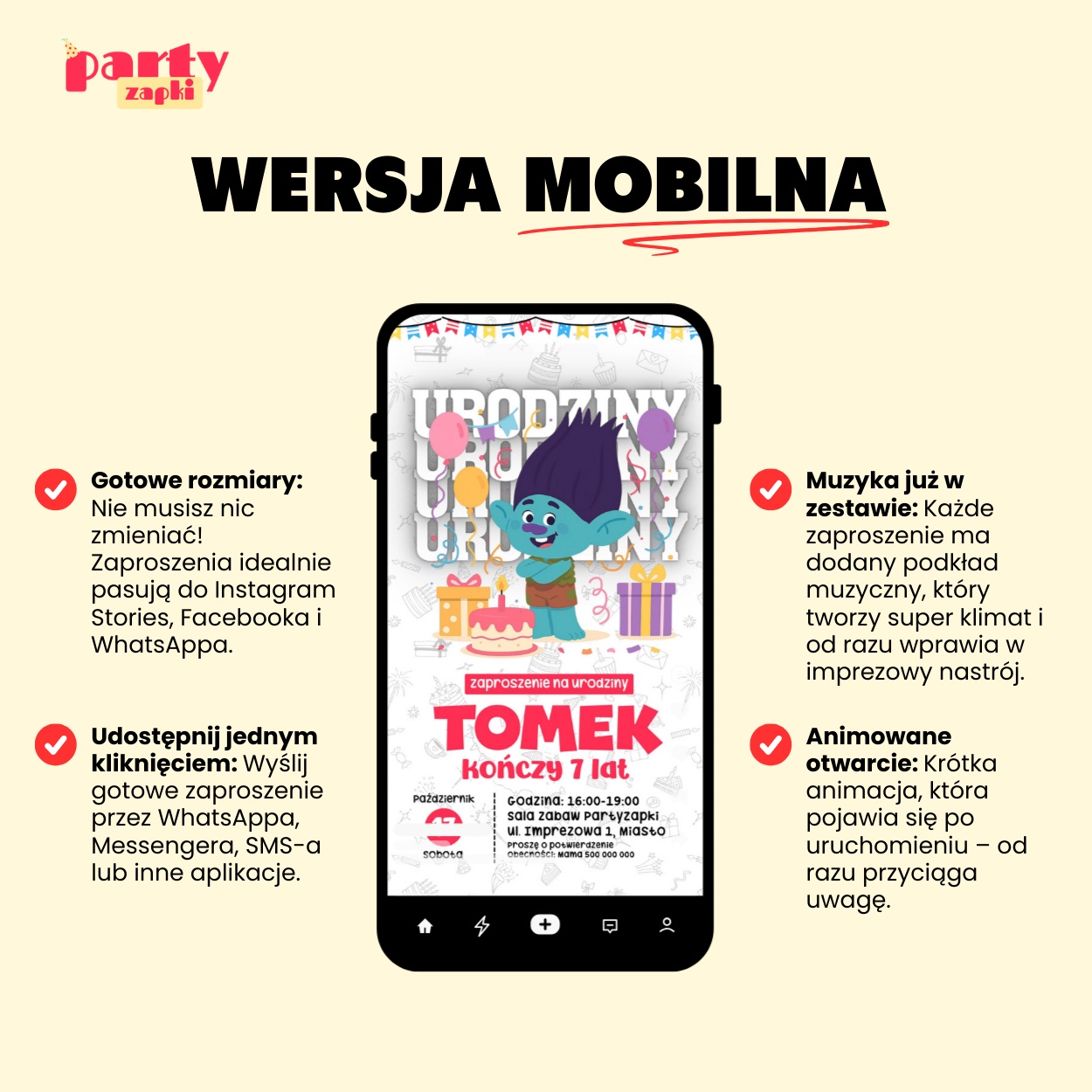 Trolle - Zaproszenie na urodziny - Partyzapki