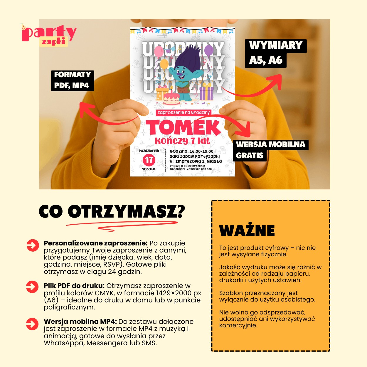 Trolle - Zaproszenie na urodziny - Partyzapki