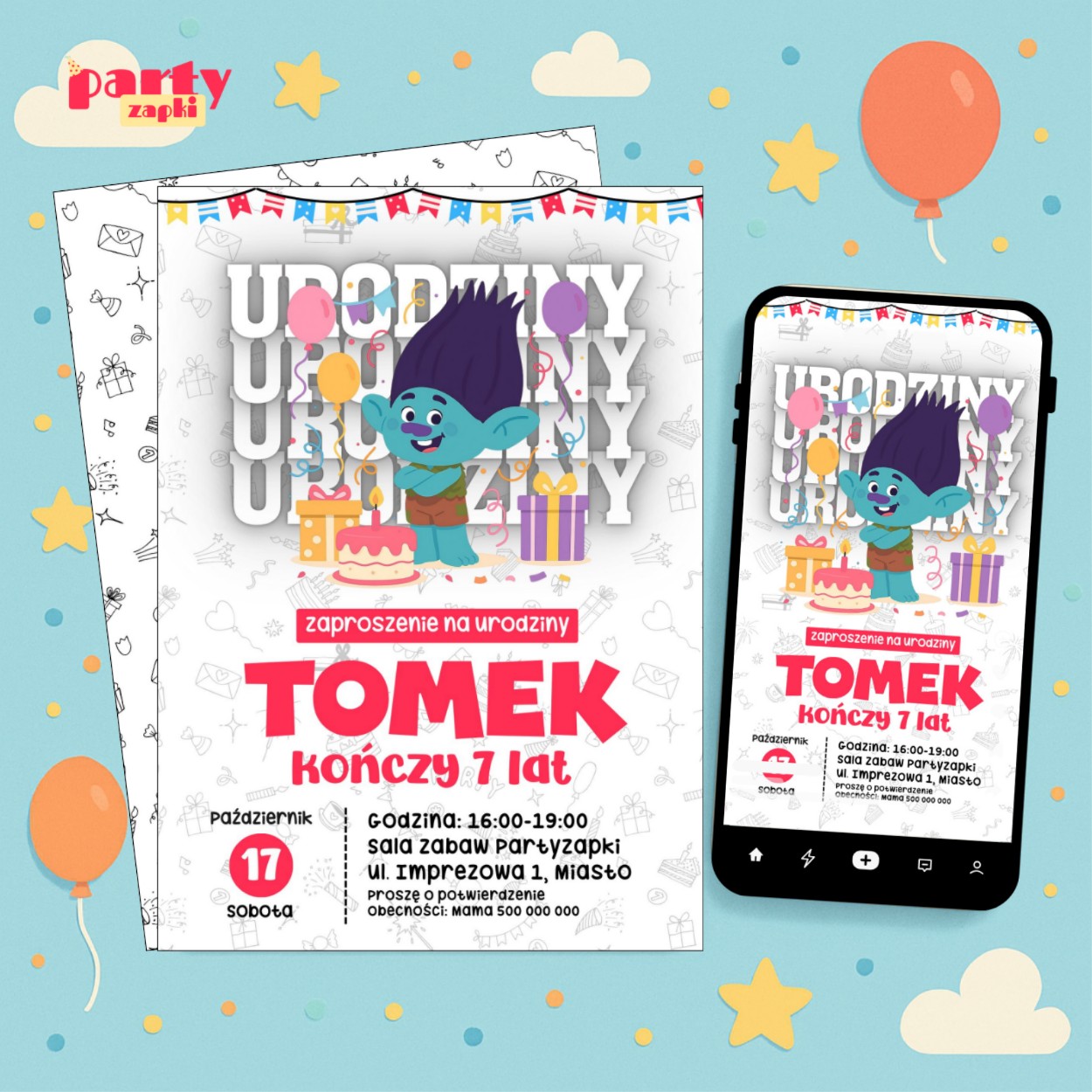 trole 01 zaproszenie na urodziny partyzapki