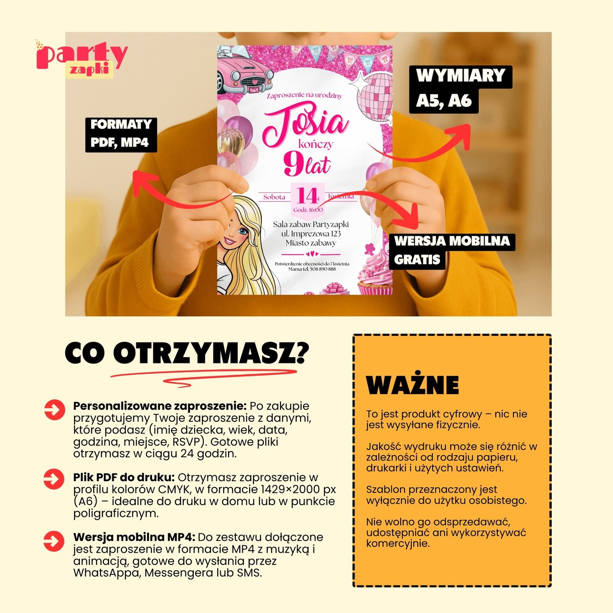 barbie zaproszenie partyzapki 12 6