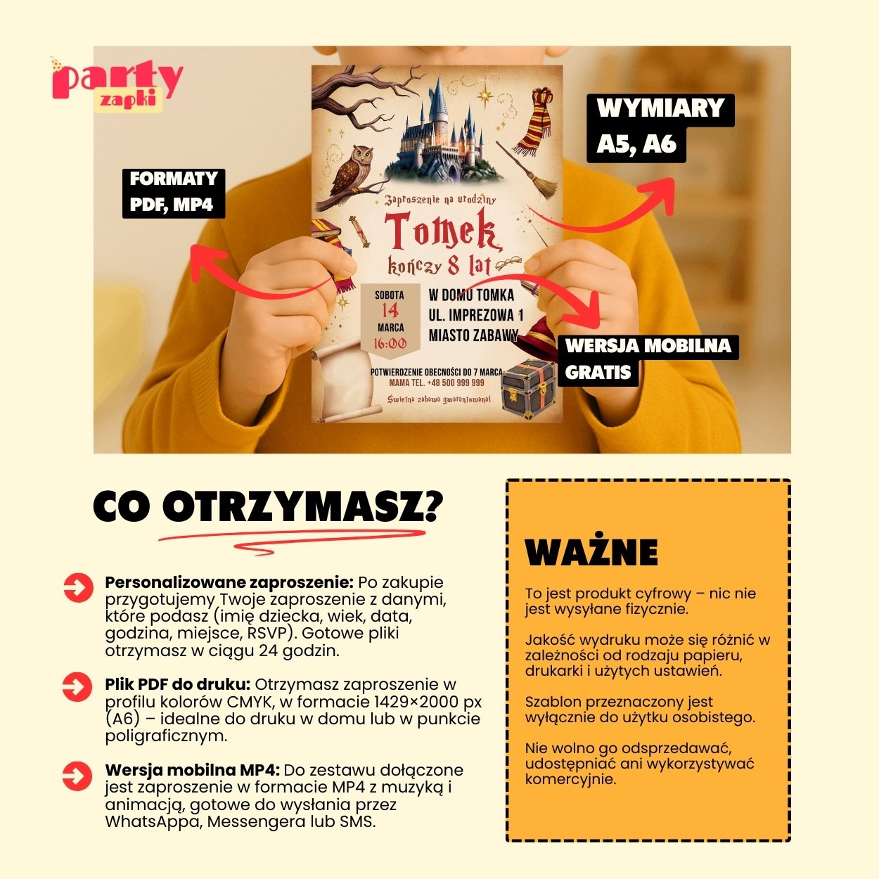 harry potter zaproszenie partyzapki 12 6