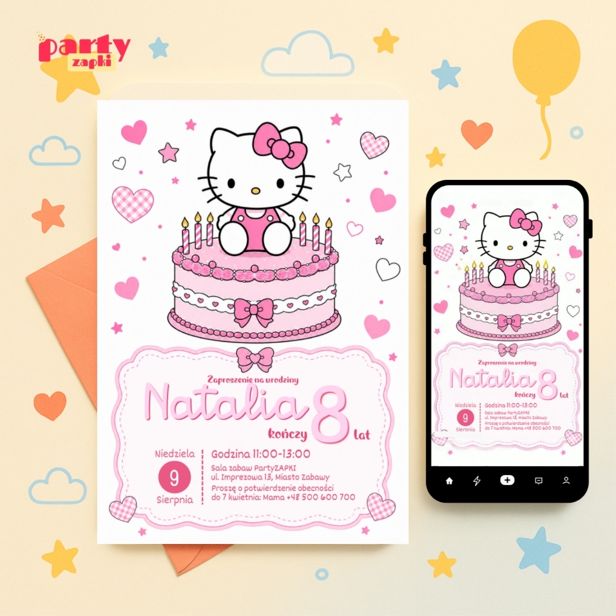 hello kitty zaproszenie na urodziny partyzapki 01 1