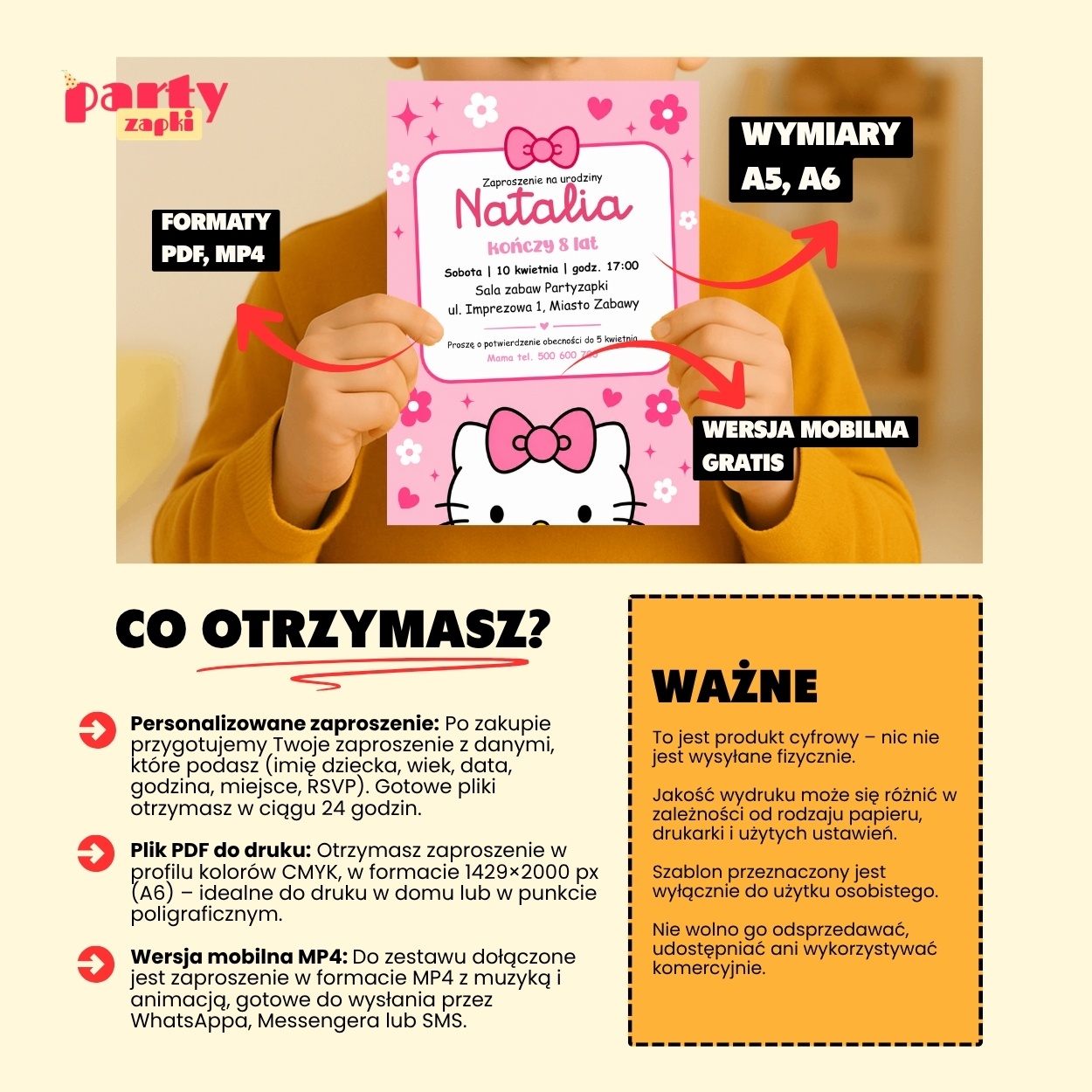 hello kitty zaproszenie na urodziny partyzapki 03 5