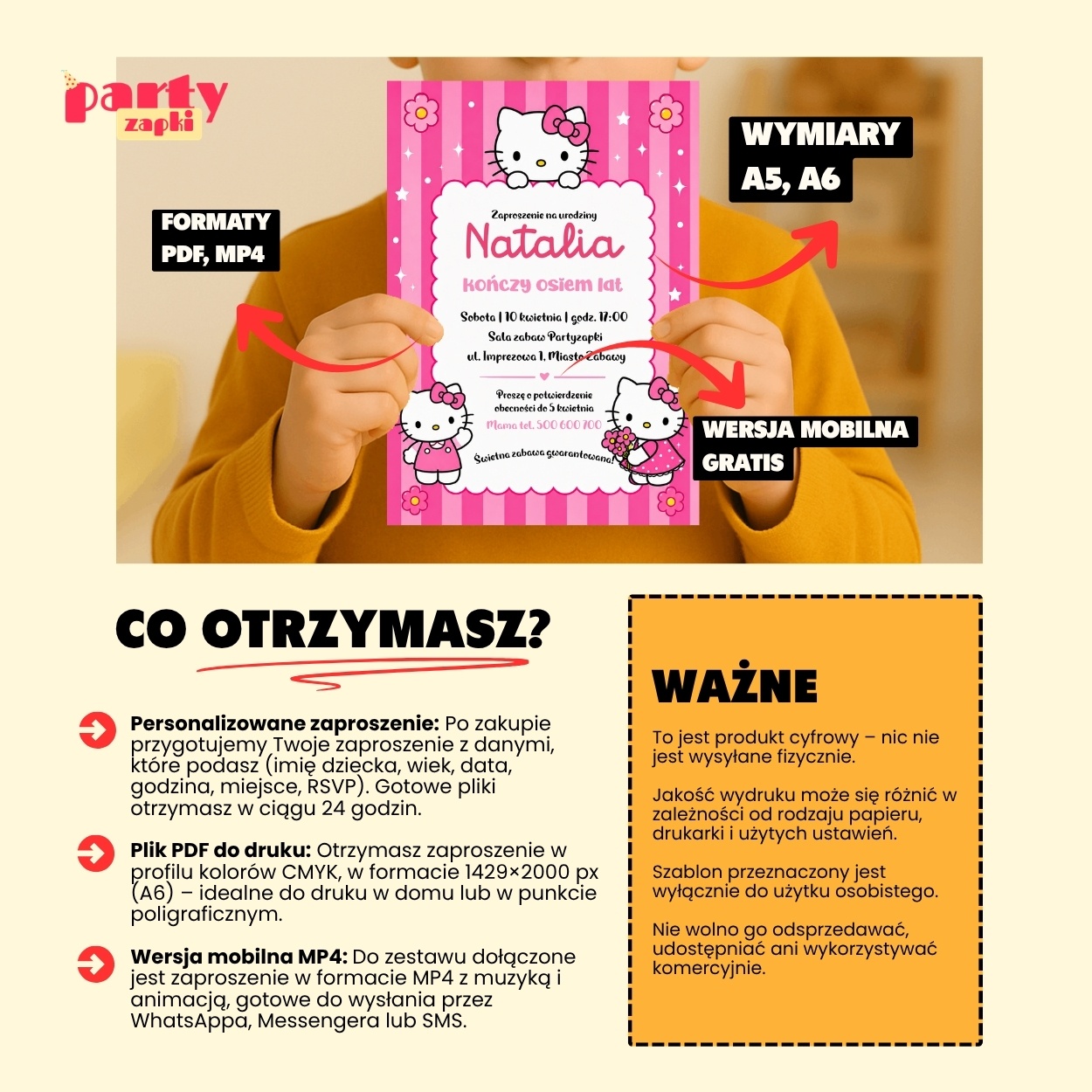 hello kitty zaproszenie na urodziny partyzapki 06 5
