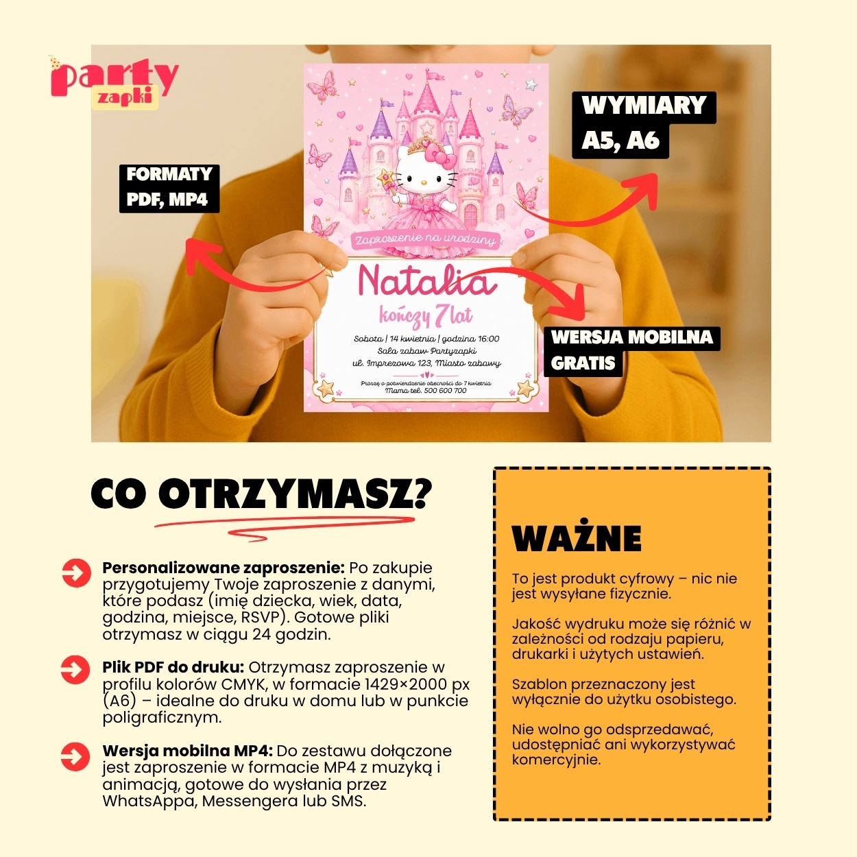 hello kitty zaproszenie na urodziny partyzapki 07 5