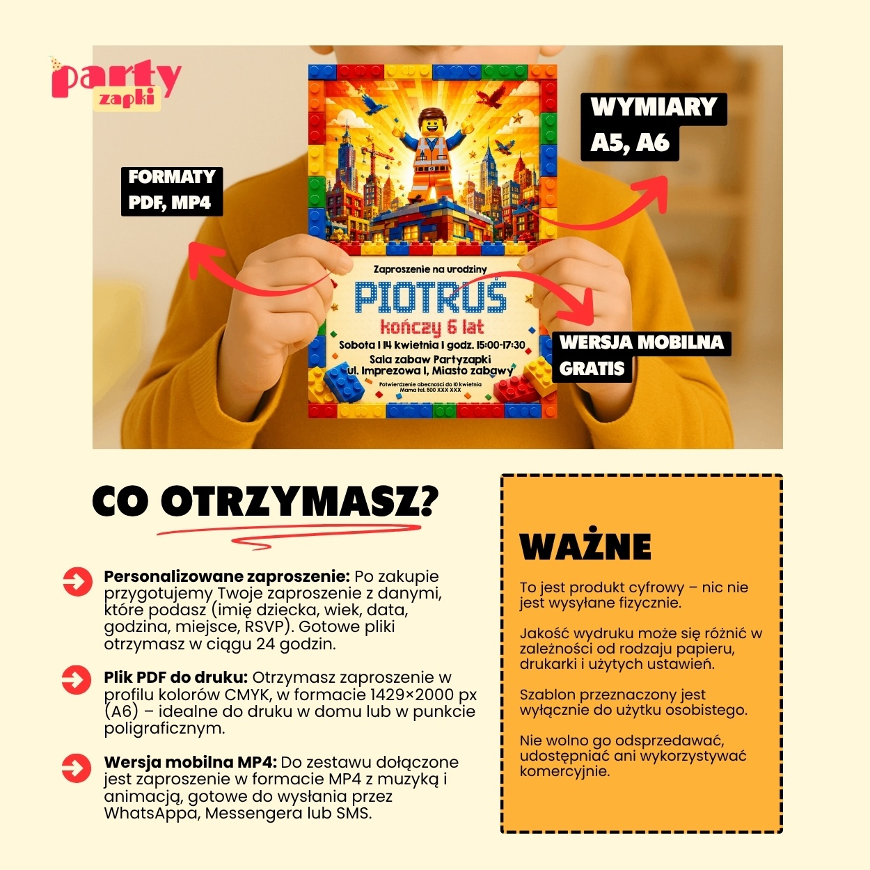 lego zaproszenie na urodziny partyzapki 03 5