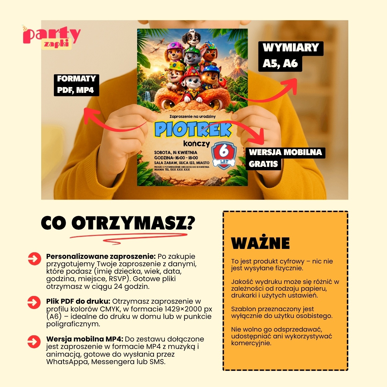 psi patrol dinozaury zaproszenie na urodziny partyzapki 01 4