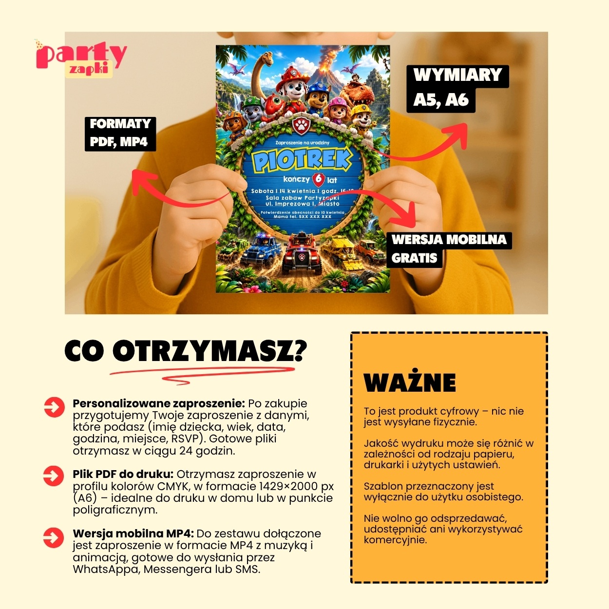 psi patrol dinozaury zaproszenie na urodziny partyzapki 02 4