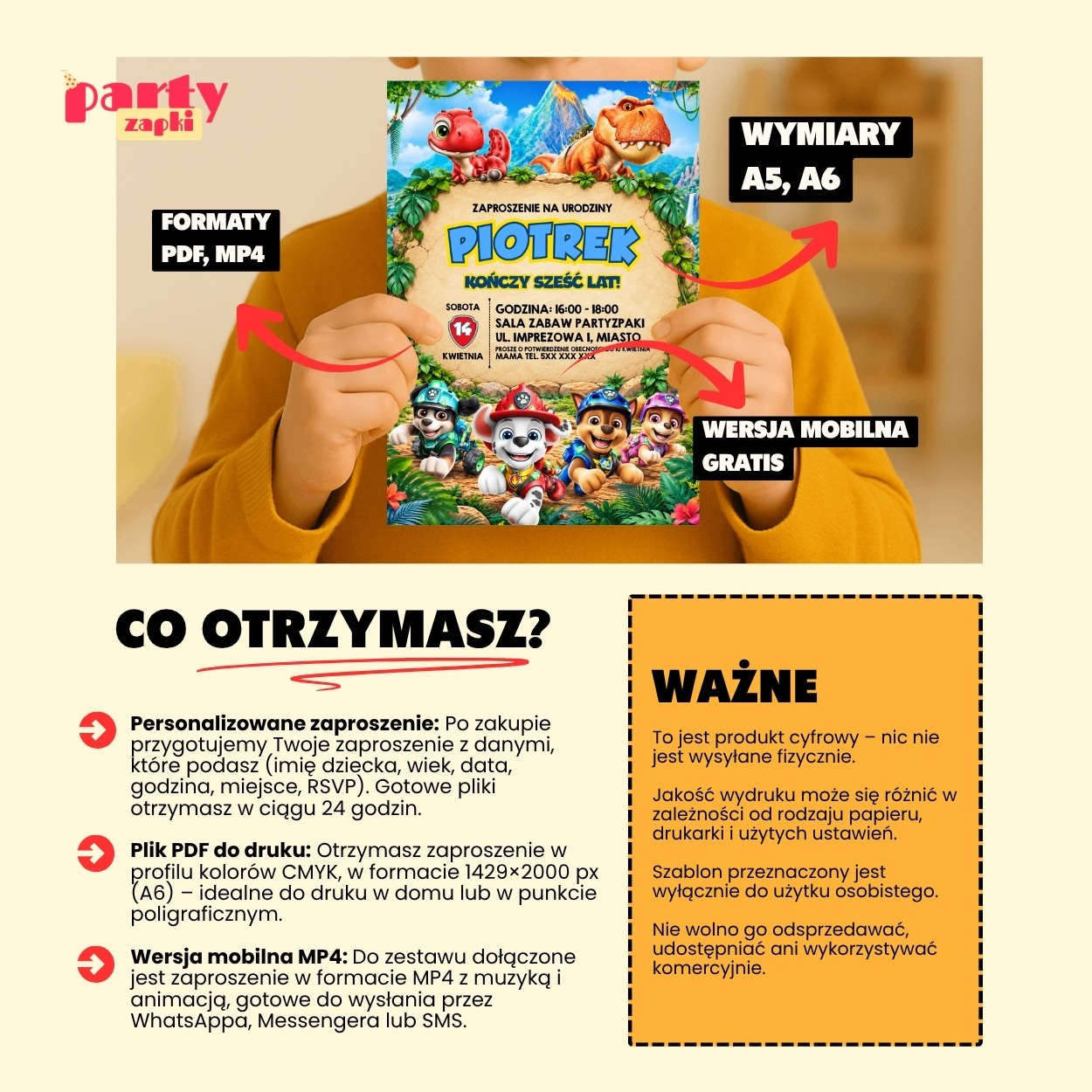 psi patrol dinozaury zaproszenie na urodziny partyzapki 03 4