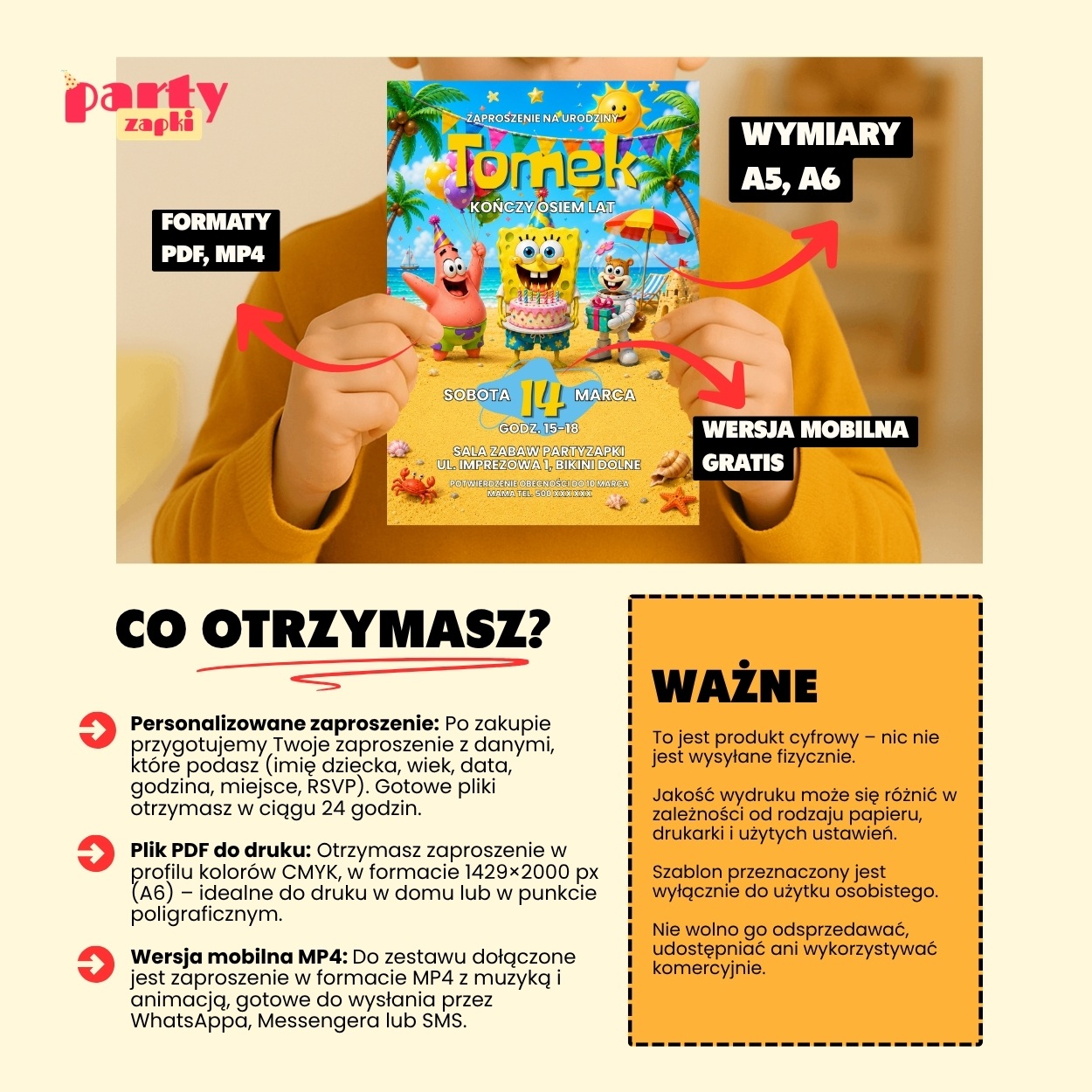 spongebob zaproszenie na urodziny partyzapki 01 5