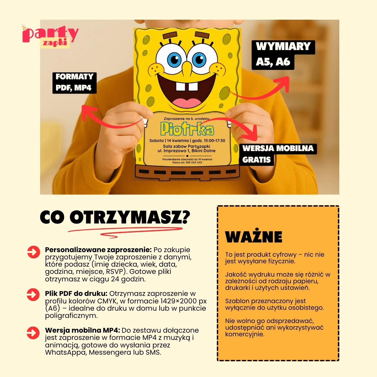 spongebob zaproszenie na urodziny partyzapki 02 5