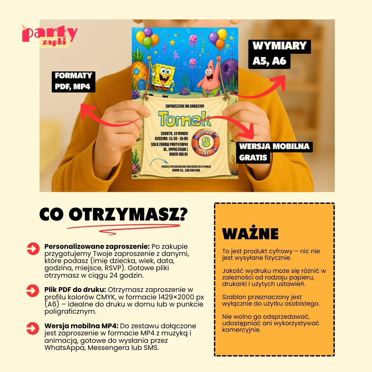 spongebob zaproszenie na urodziny partyzapki 03 5