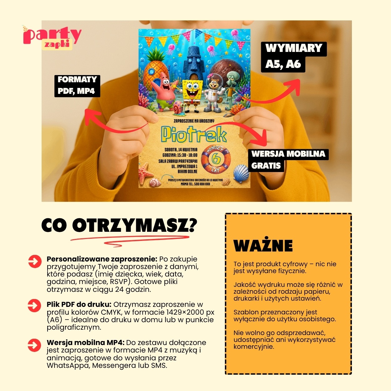 spongebob zaproszenie na urodziny partyzapki 04 5