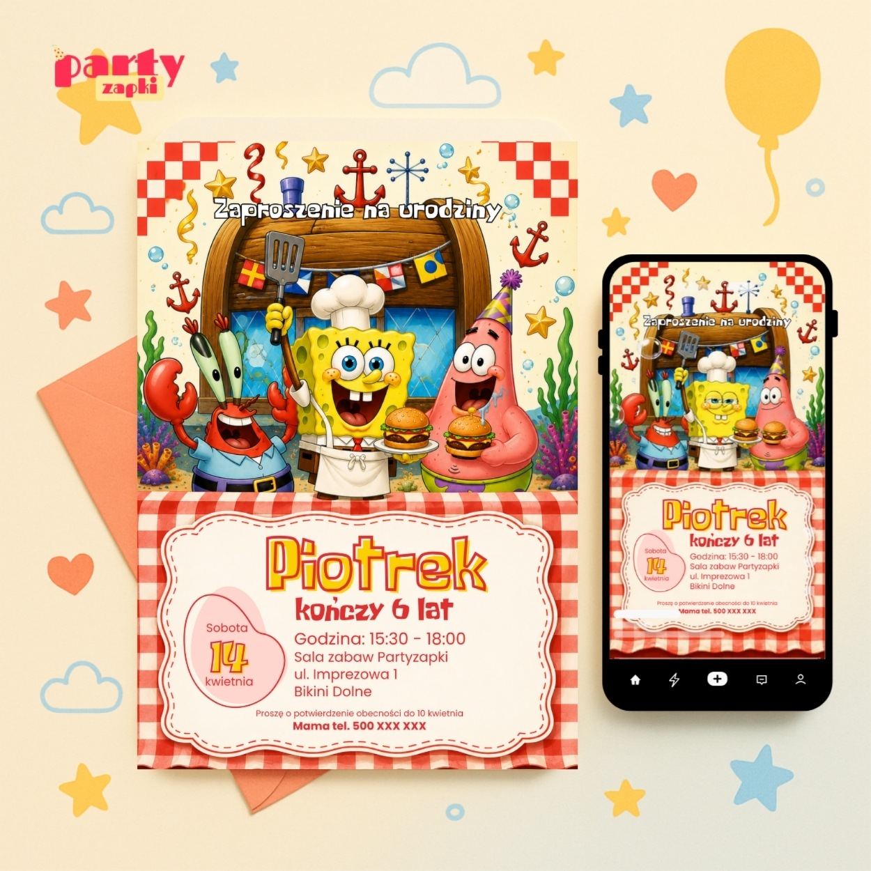 spongebob zaproszenie na urodziny partyzapki 05 1