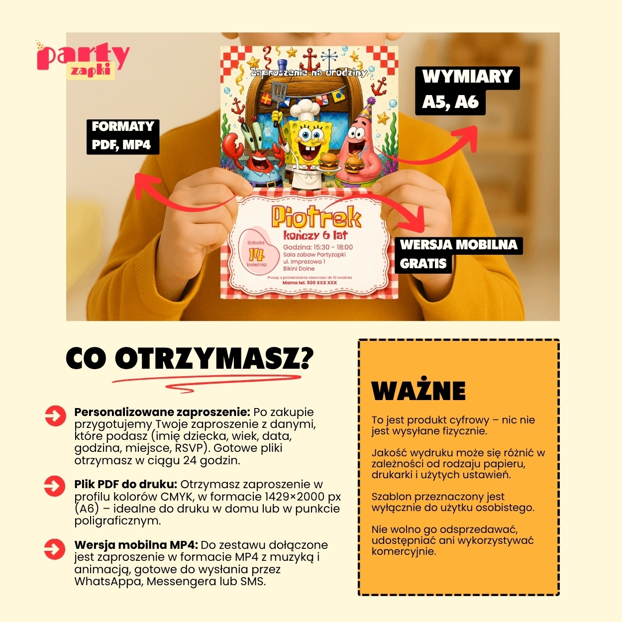 spongebob zaproszenie na urodziny partyzapki 05 5