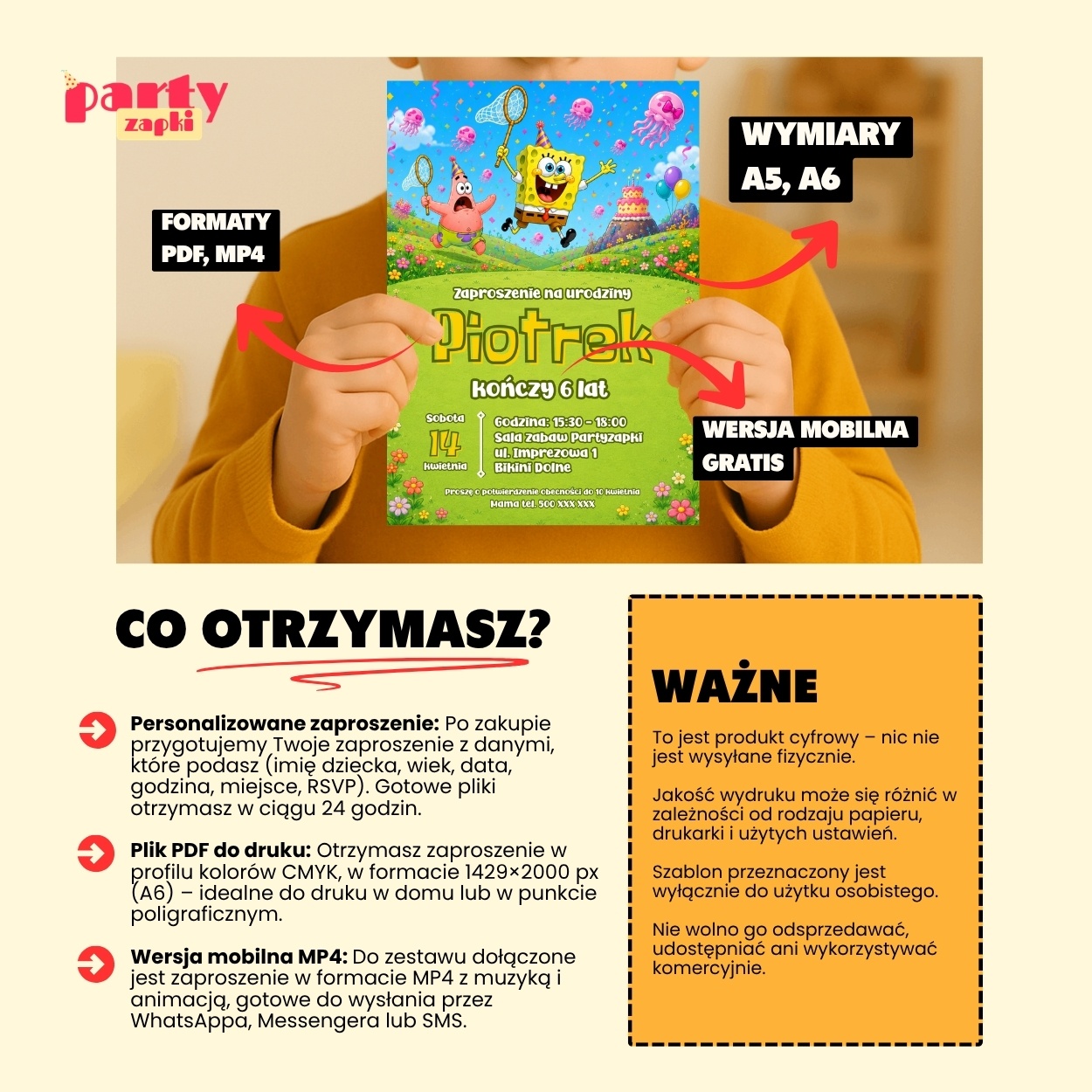 spongebob zaproszenie na urodziny partyzapki 07 5