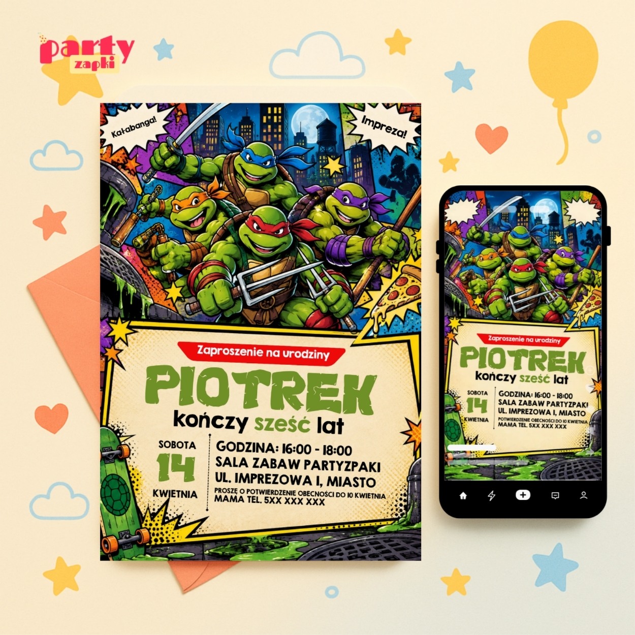 zolwie ninja zaproszenie na urodziny partyzapki 02 1