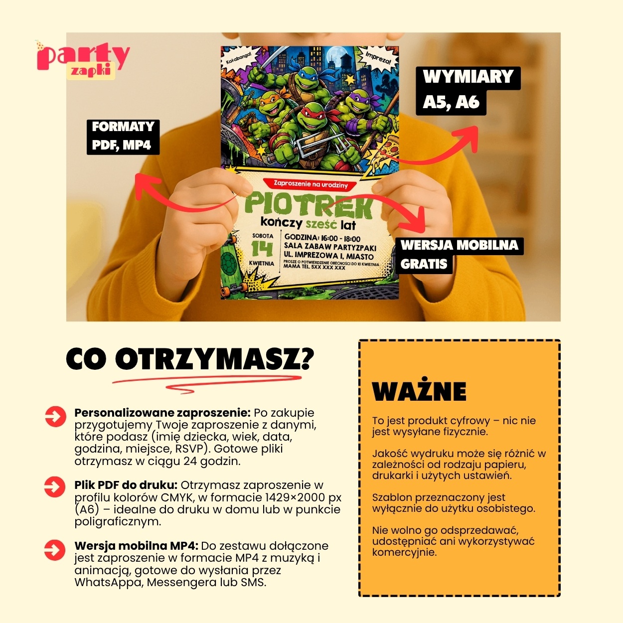 zolwie ninja zaproszenie na urodziny partyzapki 02 5