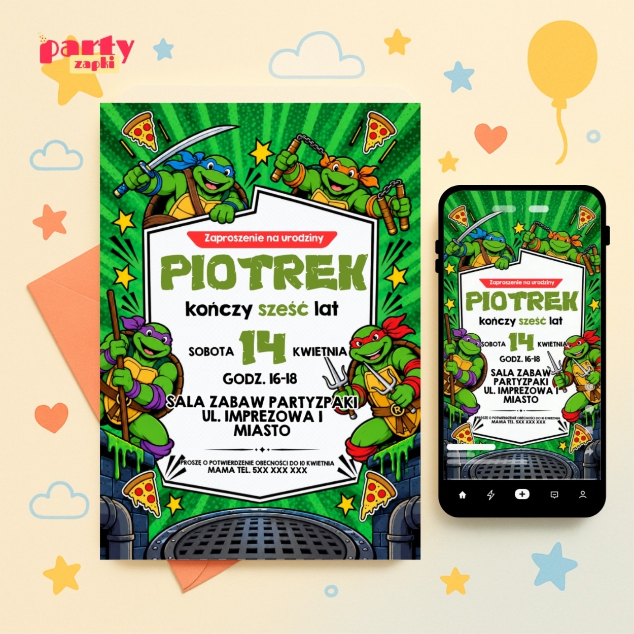 zolwie ninja zaproszenie na urodziny partyzapki 04 1