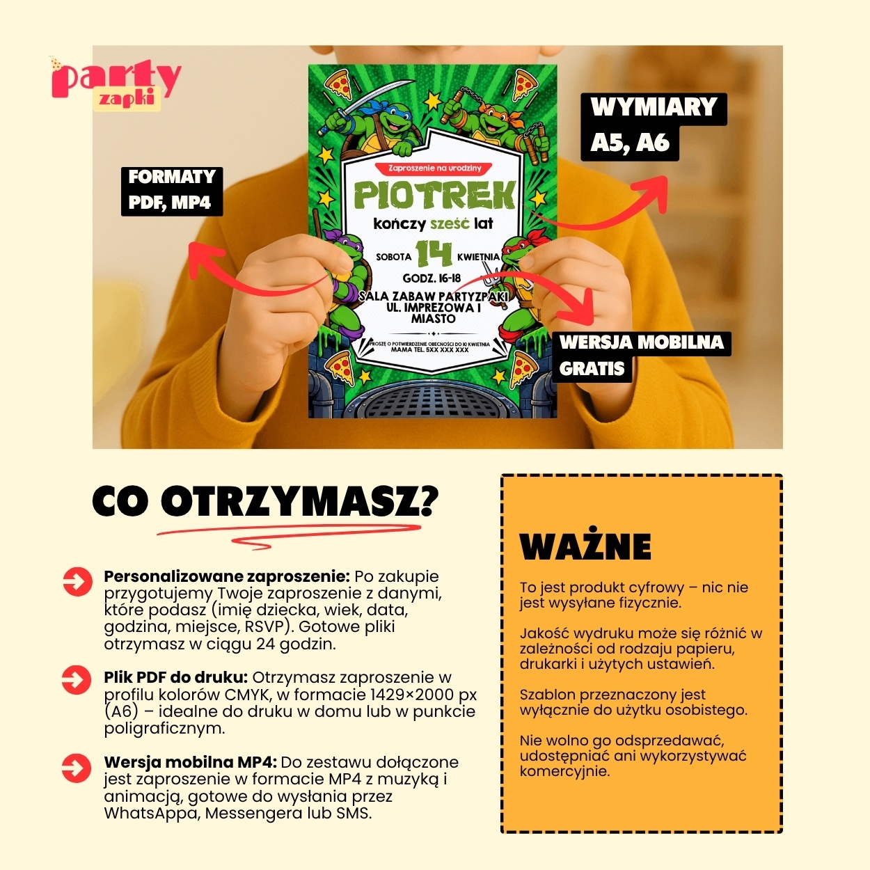 zolwie ninja zaproszenie na urodziny partyzapki 04 5